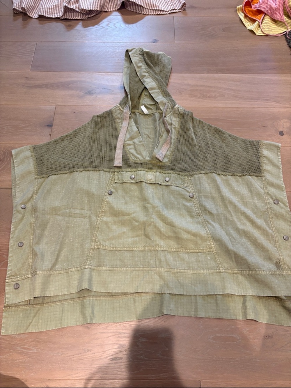 FP Movement by Free People Size XS Olive Hooded Mesh-Panel Poncho.